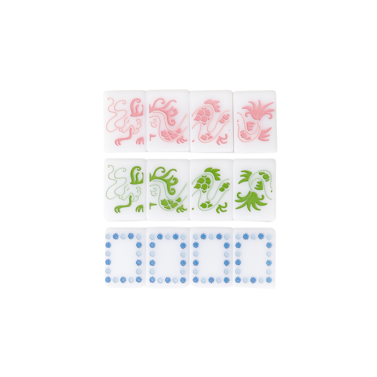 Red, green and soap dragon tiles from the Dear Mahjong Original White mahjong set