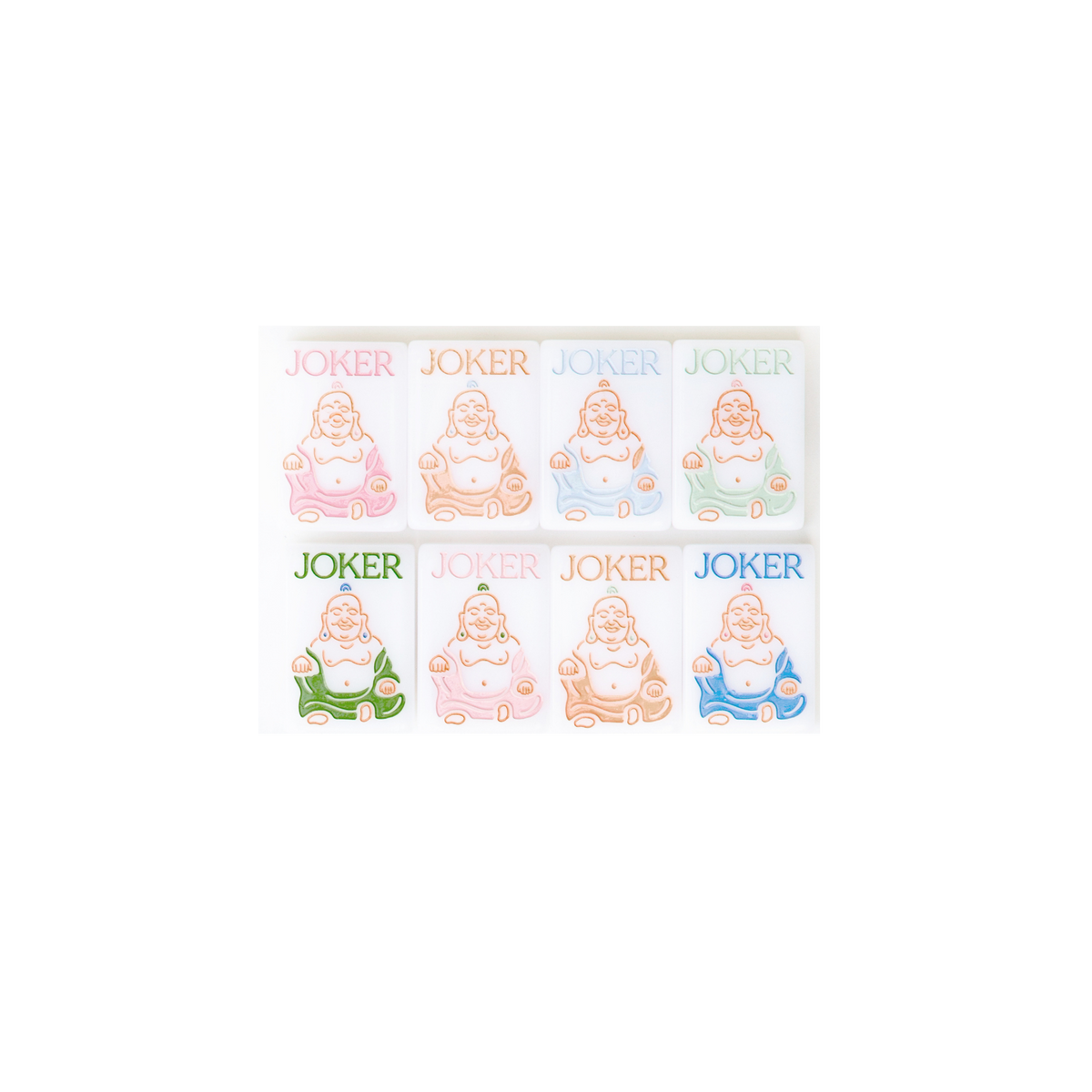 Eight hand-painted joker tiles in pastel colors from the Dear Mahjong Original White mahjong set