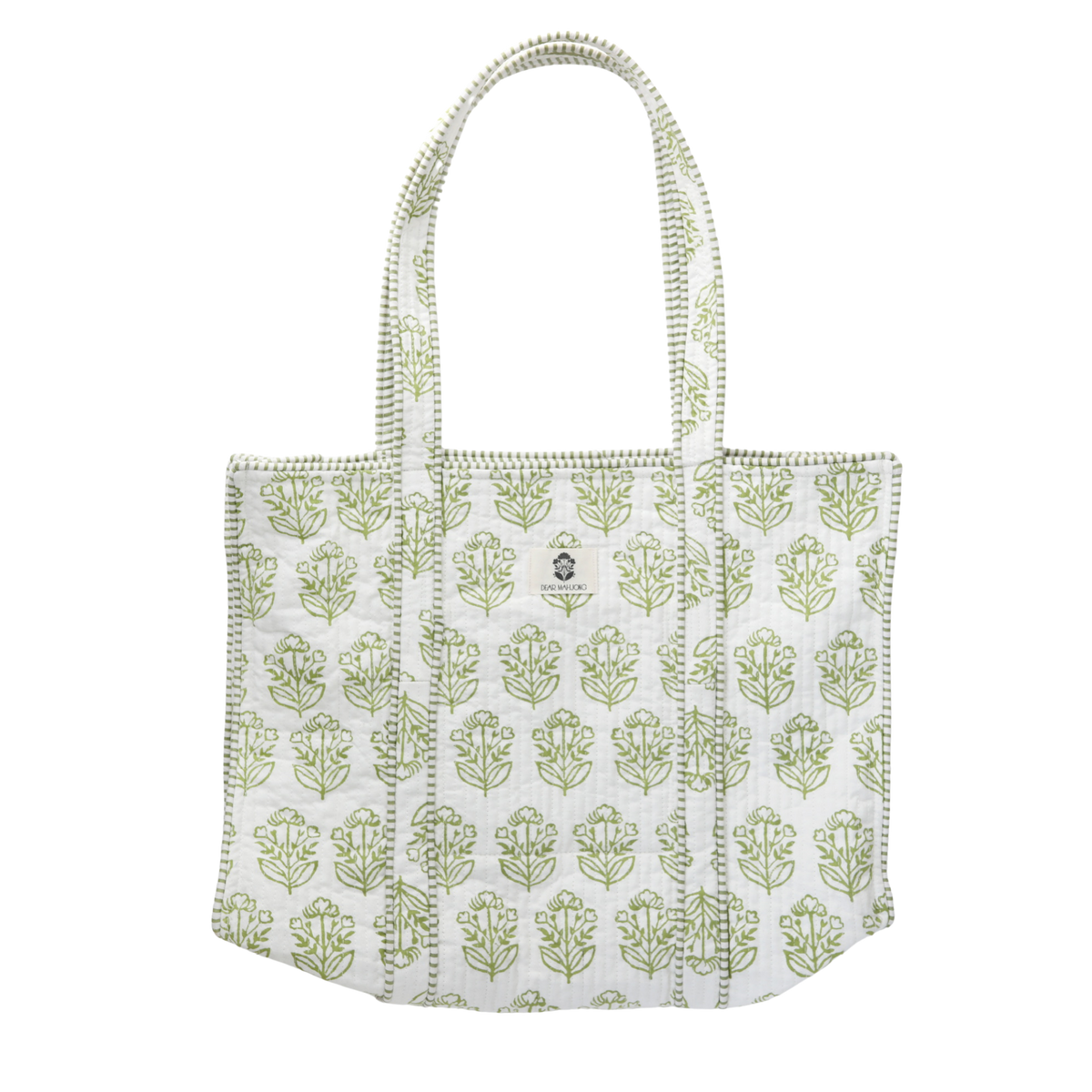 Dear Mahjong block-print quilted cotton mahjong tote in pistachio green