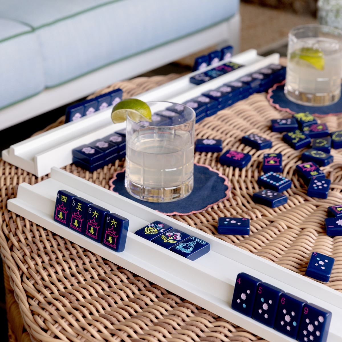 Mahjong Racks Rattan Wooden Mahjong Racks in White – Dear Mahjong